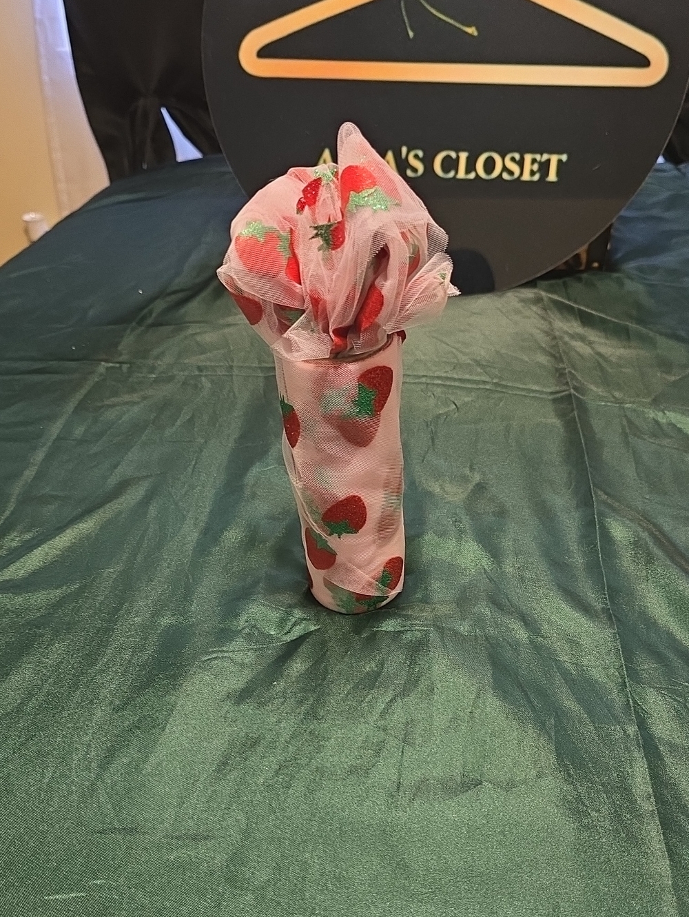 Pink Strawberry Print Tulle Party Favor Wrap